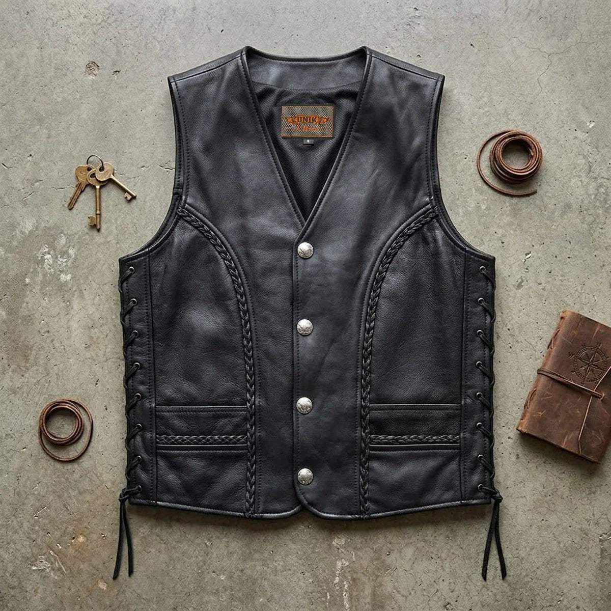 Wrangler - Men's Ultra Leather Motorcycle Vest - Unik Just for Bikers - Flyclothing LLC