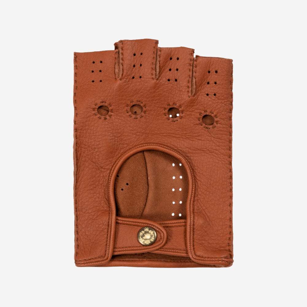 Vincenzo (brown) - Fingerless Italian driving gloves made of American deerskin leather