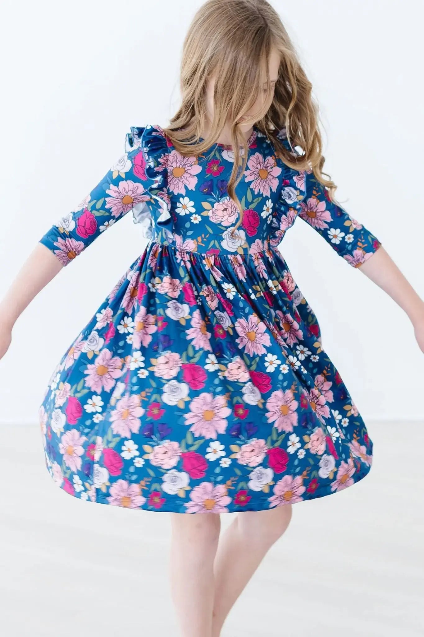 Vintage Garden 3/4 Sleeve Ruffle Twirl Dress - Mila & Rose ® - Flyclothing LLC