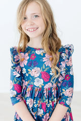 Vintage Garden 3/4 Sleeve Ruffle Twirl Dress - Mila & Rose ® - Flyclothing LLC