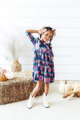 Vintage Garden 3/4 Sleeve Ruffle Twirl Dress - Mila & Rose ® - Flyclothing LLC