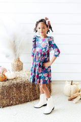 Vintage Garden 3/4 Sleeve Ruffle Twirl Dress - Mila & Rose ® - Flyclothing LLC