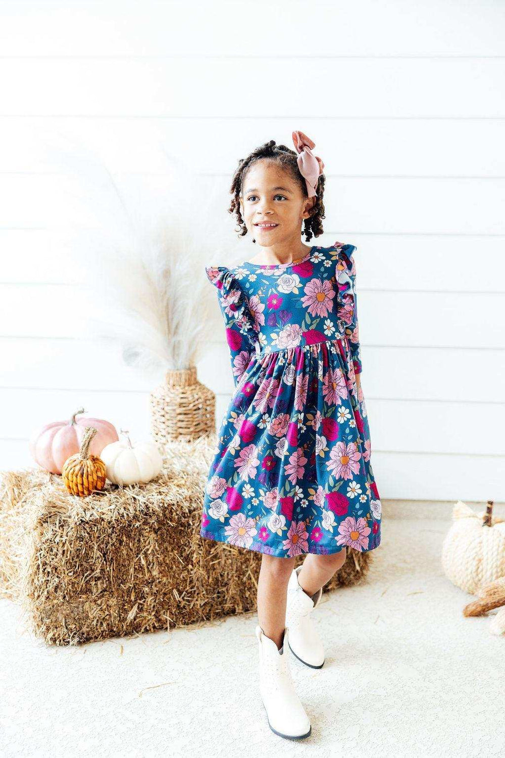 Vintage Garden 3/4 Sleeve Ruffle Twirl Dress - Mila & Rose ® - Flyclothing LLC
