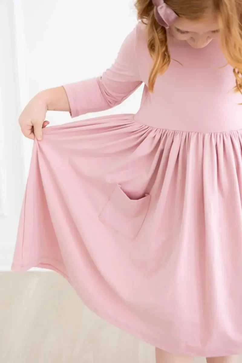 Vintage Pink 3/4 Sleeve Pocket Twirl Dress - Mila & Rose ® - Flyclothing LLC
