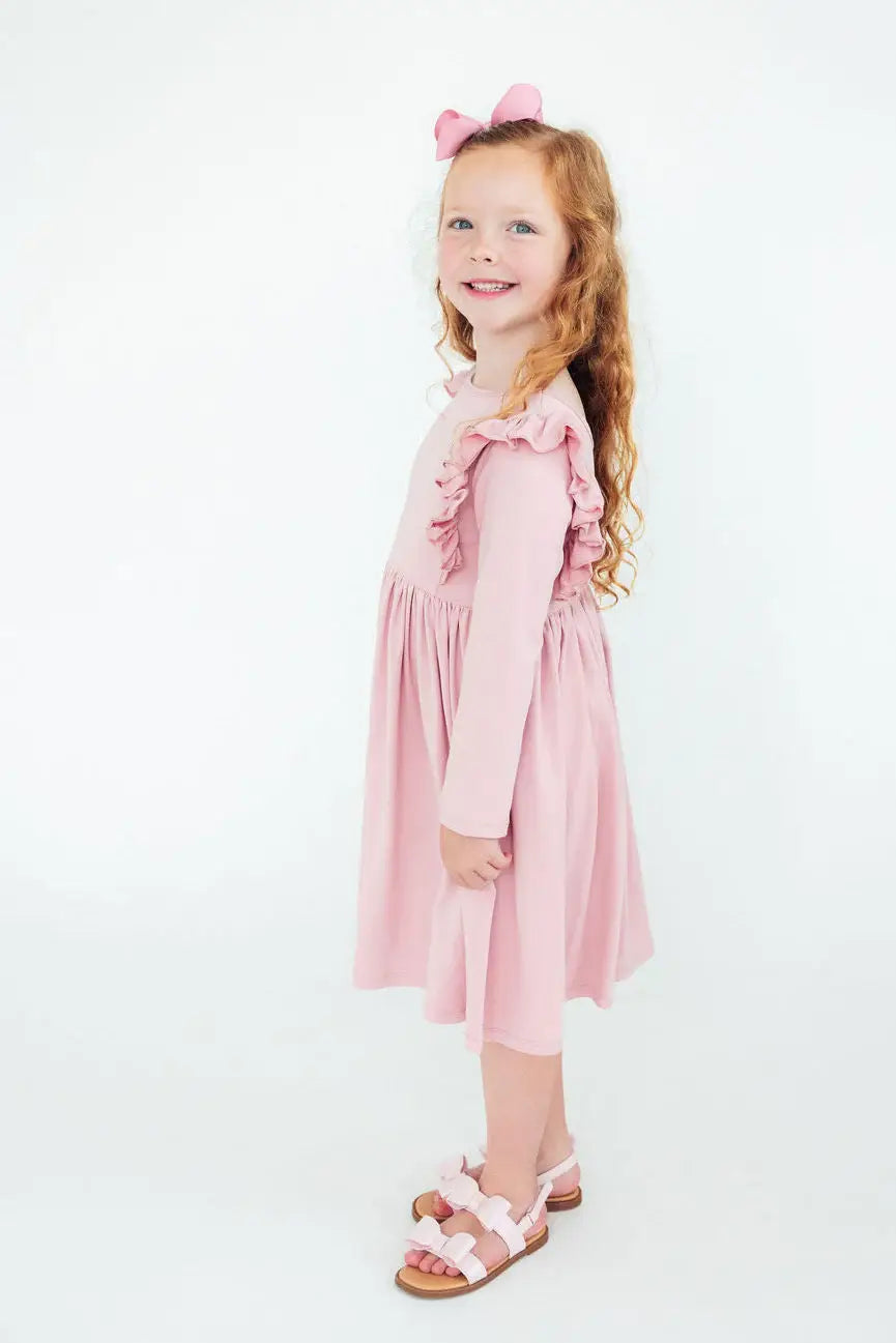 Vintage Pink L/S Ruffle Twirl Dress - Mila & Rose ® - Flyclothing LLC