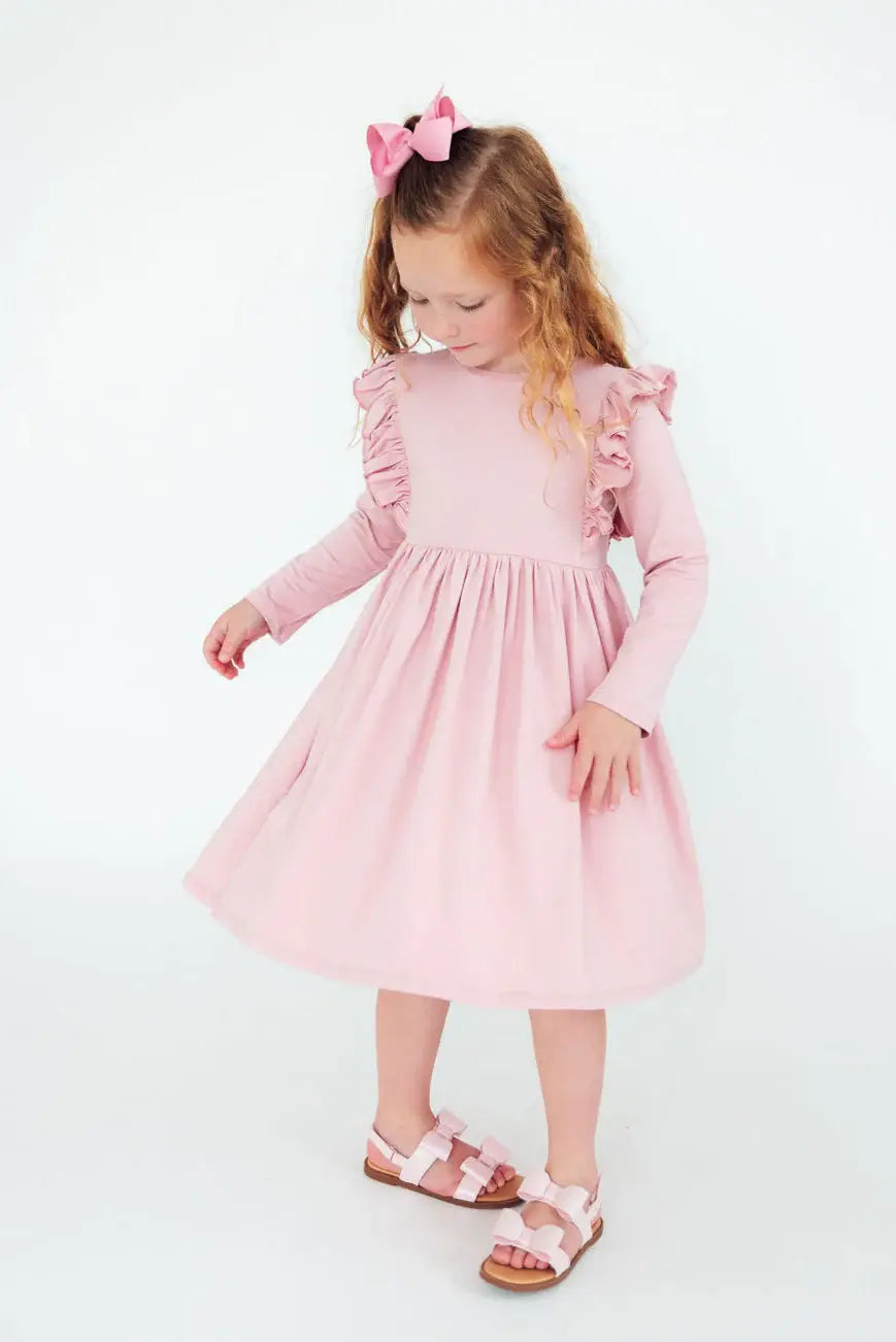 Vintage Pink L/S Ruffle Twirl Dress - Mila & Rose ® - Flyclothing LLC