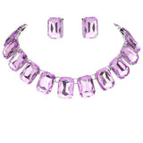 Emerald Cut Stone Link Evening Necklace Earring Set - Madeline Love - Flyclothing LLC