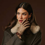 Violetta (brown) - Italian tweed women's gloves with touchscreen capability and adjustable snap button