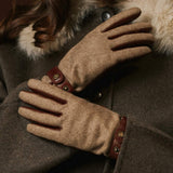Violetta (brown) - Italian tweed women's gloves with touchscreen capability and adjustable snap button