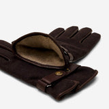 Violetta (dark brown) - Italian tweed women's gloves with touchscreen capability and adjustable snap button