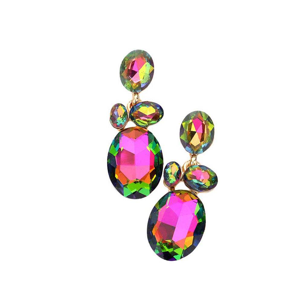 Oval Stone Link Dangle Evening Earrings - Madeline Love - Flyclothing LLC