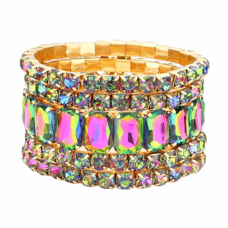 5Pcs Rectangle Round Stone Stretch Multi Layered Bracelets - Madeline Love - Flyclothing LLC