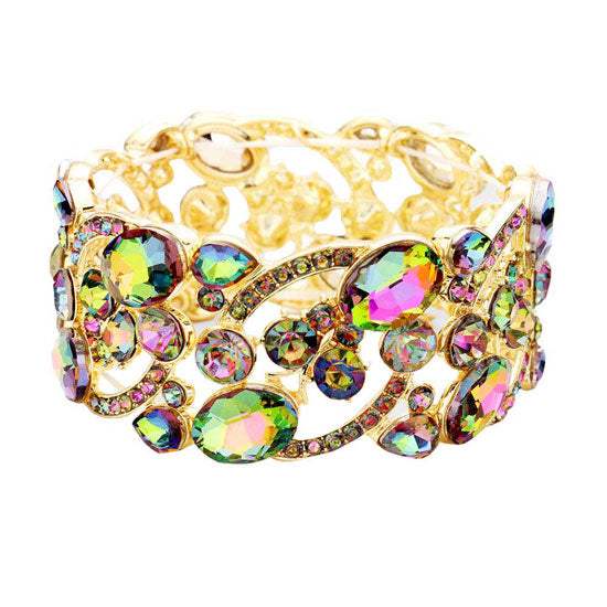 Glass Crystal Oval Butterfly Stretch Evening Bracelets - Madeline Love - Flyclothing LLC
