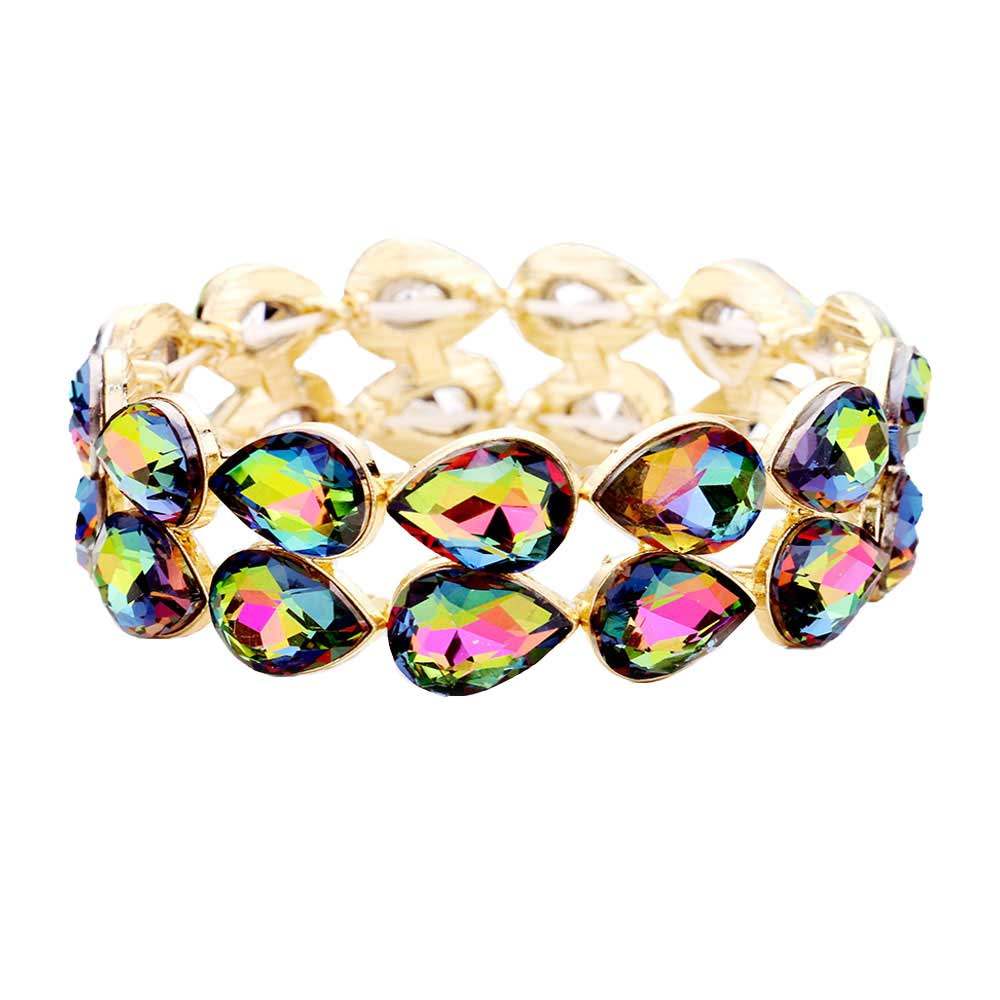 Glass Crystal Teardrop Stretch Evening Bracelet - Madeline Love - Flyclothing LLC