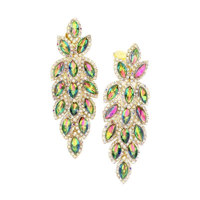 Marquise Crystal Oval Cluster Vine Clip On Earrings - Madeline Love - Flyclothing LLC