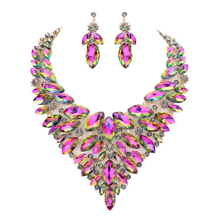 Marquise Stone Cluster Statement Evening Necklace - Madeline Love - Flyclothing LLC