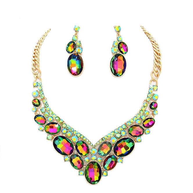 Oval Glass Crystal Evening Necklace - Madeline Love - Flyclothing LLC