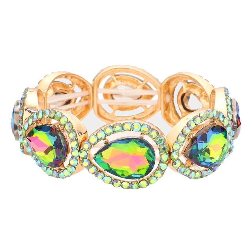 Pave Teardrop Trim Glass Crystal Stretch Evening Bracelet - Madeline Love - Flyclothing LLC