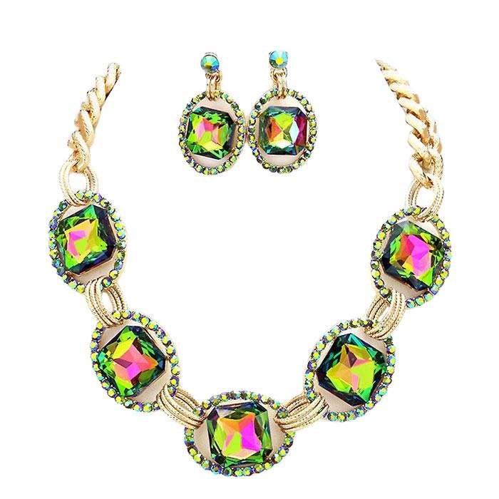 Pave Trim Glass Crystal Link Necklace - Madeline Love - Flyclothing LLC