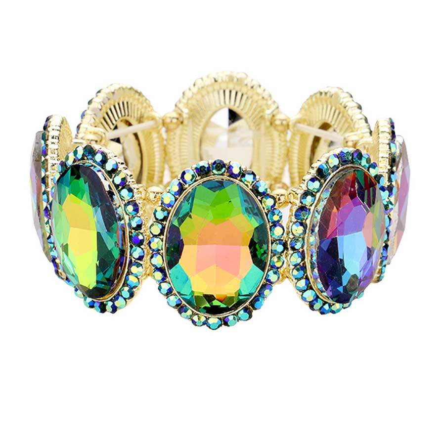 Rhinestone Trim Oval Crystal Stretch Evening Bracelet - Madeline Love - Flyclothing LLC