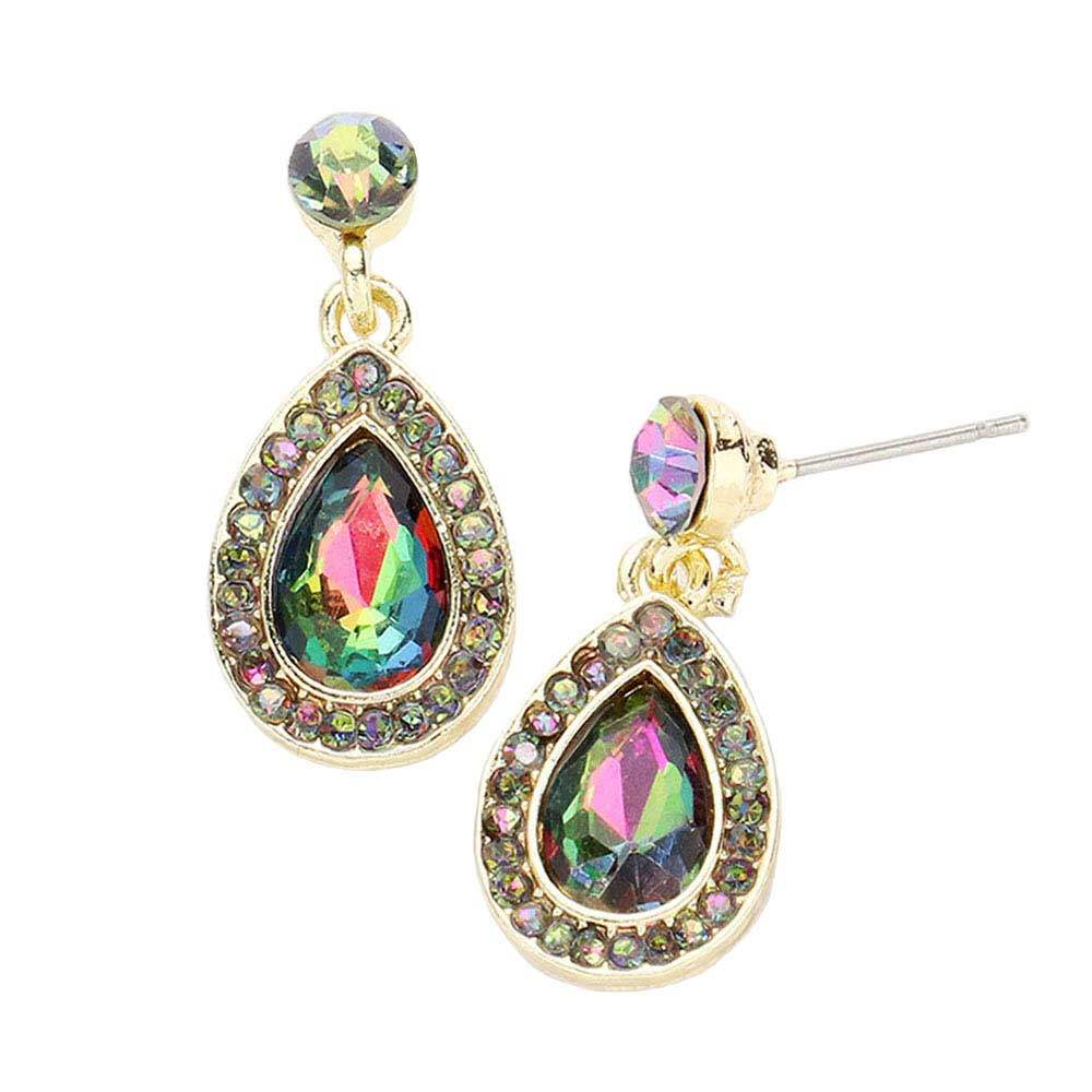 Rhinestone Trim Teardrop Stone Dangle Evening Earrings - Madeline Love - Flyclothing LLC