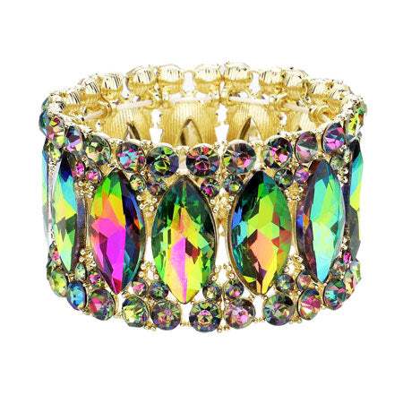 Round Marquise Stone Cluster Stretch Evening Bracelet - Madeline Love - Flyclothing LLC