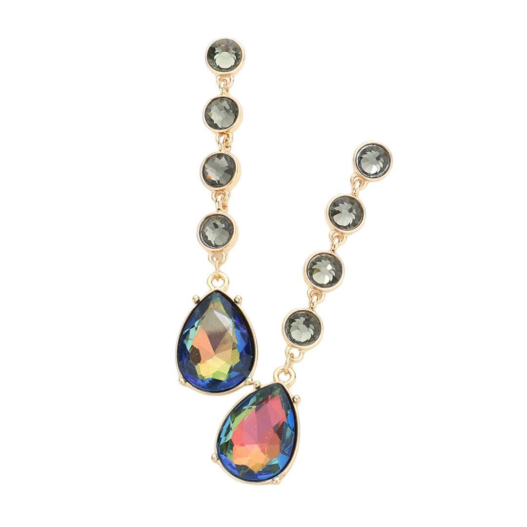 Round Teardrop Stone Link Dangle Evening Earrings - Madeline Love - Flyclothing LLC