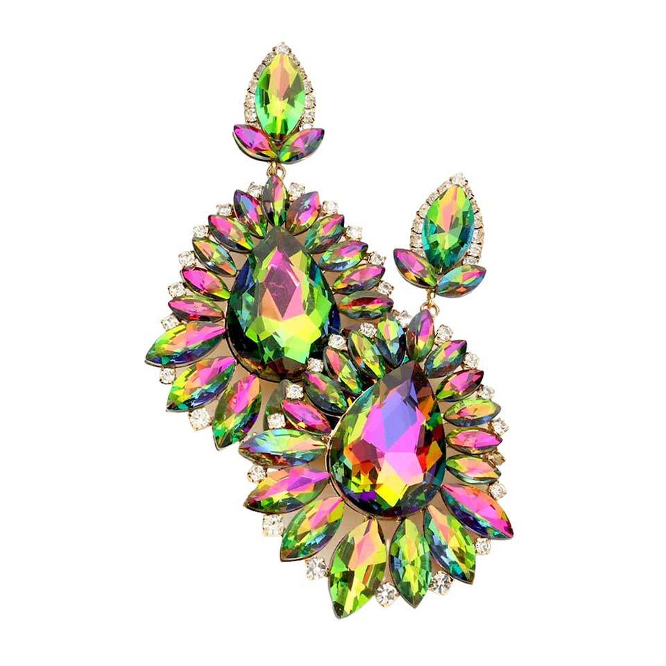 Teardrop Center Marquise Stone Cluster Evening Earrings - Madeline Love - Flyclothing LLC