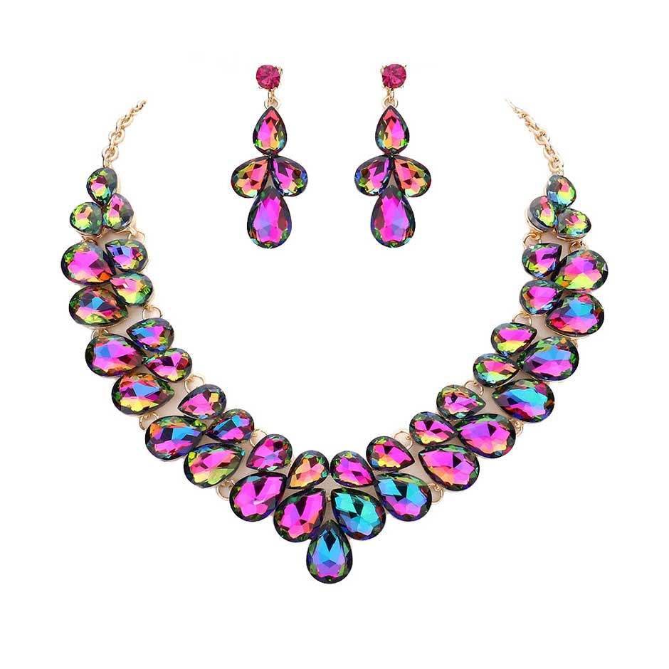 Teardrop Stone Cluster Evening Necklace - Madeline Love - Flyclothing LLC