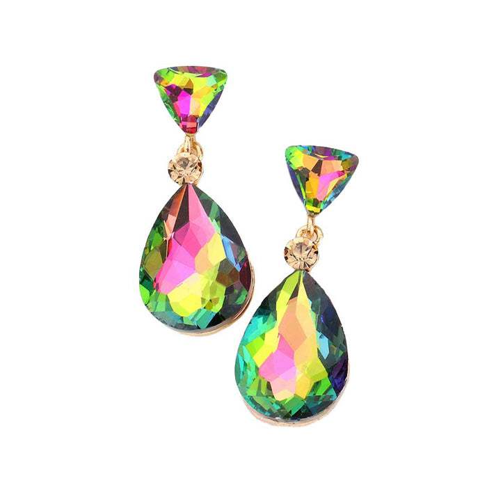 Triangle Round Teardrop Stone Link Dangle Evening Earrings - Madeline Love - Flyclothing LLC