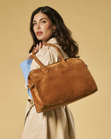 Viviana (cognac) - Italian suede leather women’s handbag