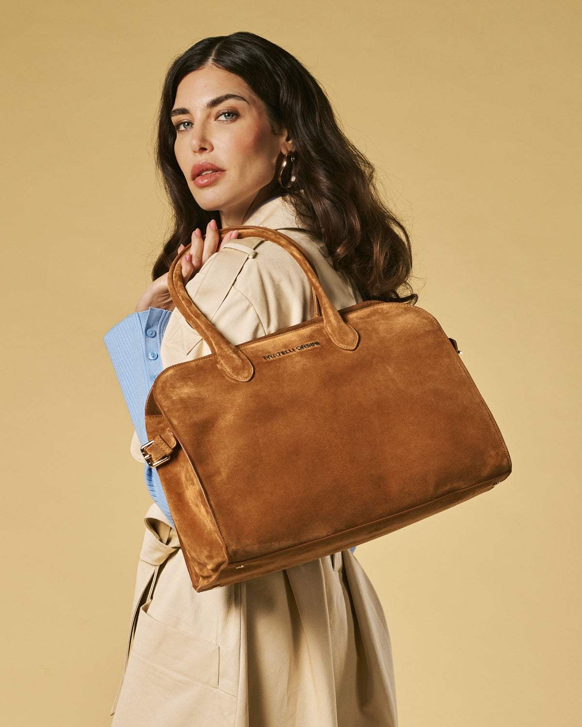 Viviana (cognac) - Italian suede leather women’s handbag
