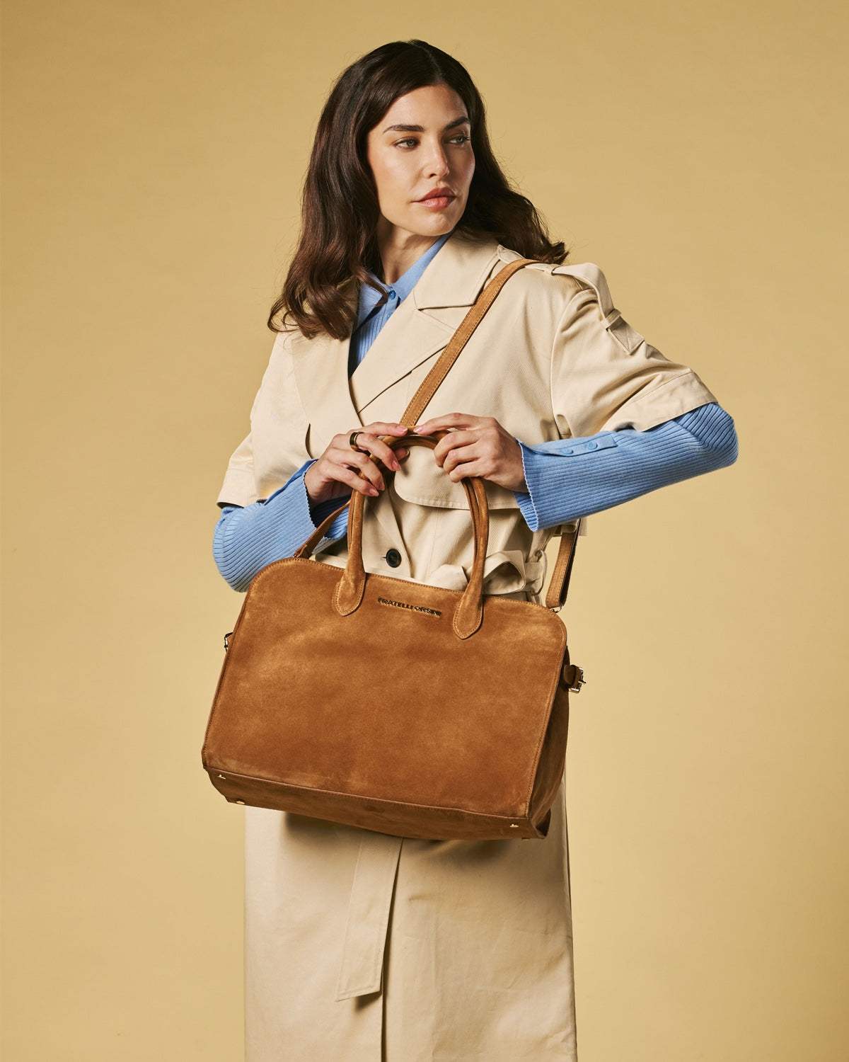 Viviana (cognac) - Italian suede leather women’s handbag