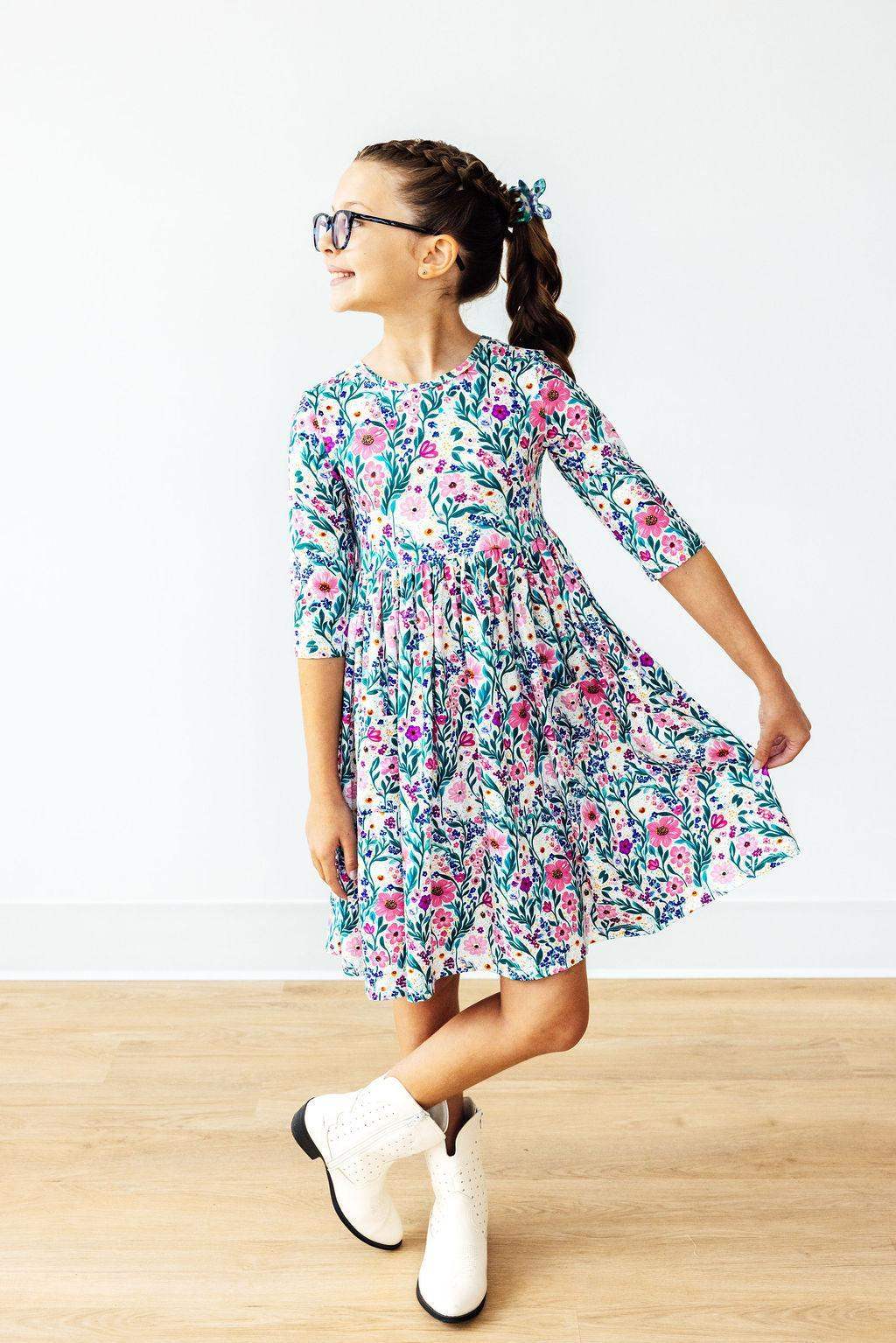 Vivid Garden 3/4 Sleeve Pocket Twirl Dress - Mila & Rose ® - Flyclothing LLC