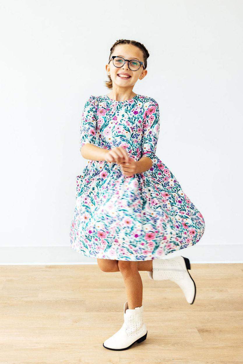 Vivid Garden 3/4 Sleeve Pocket Twirl Dress - Mila & Rose ® - Flyclothing LLC