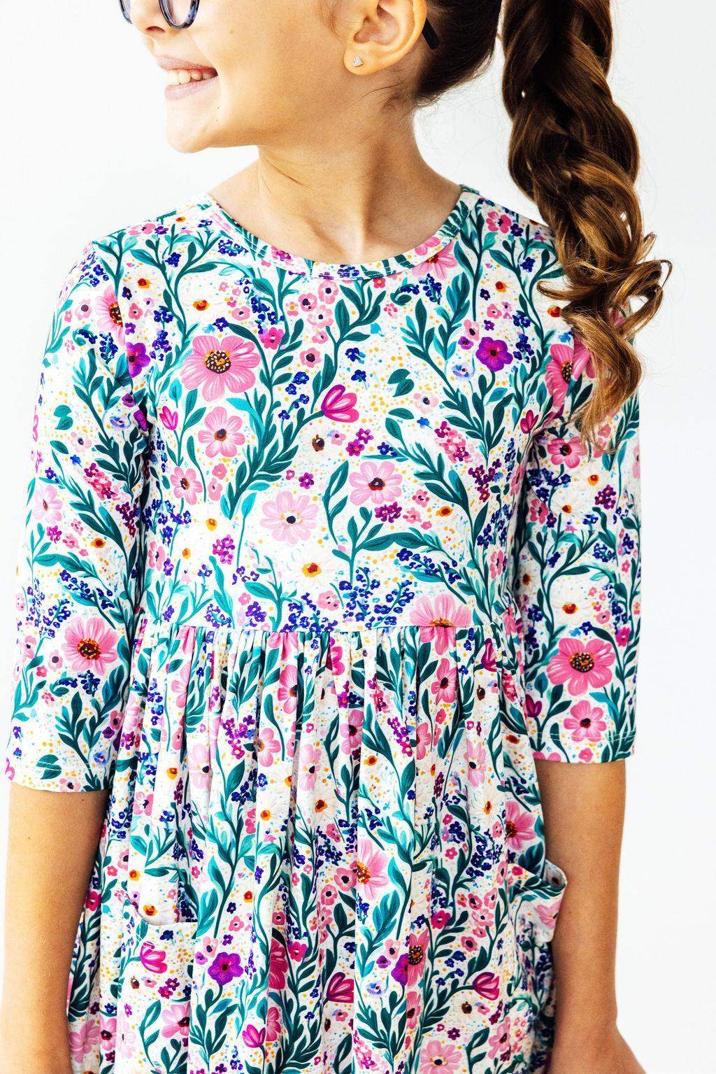 Vivid Garden 3/4 Sleeve Pocket Twirl Dress - Mila & Rose ® - Flyclothing LLC