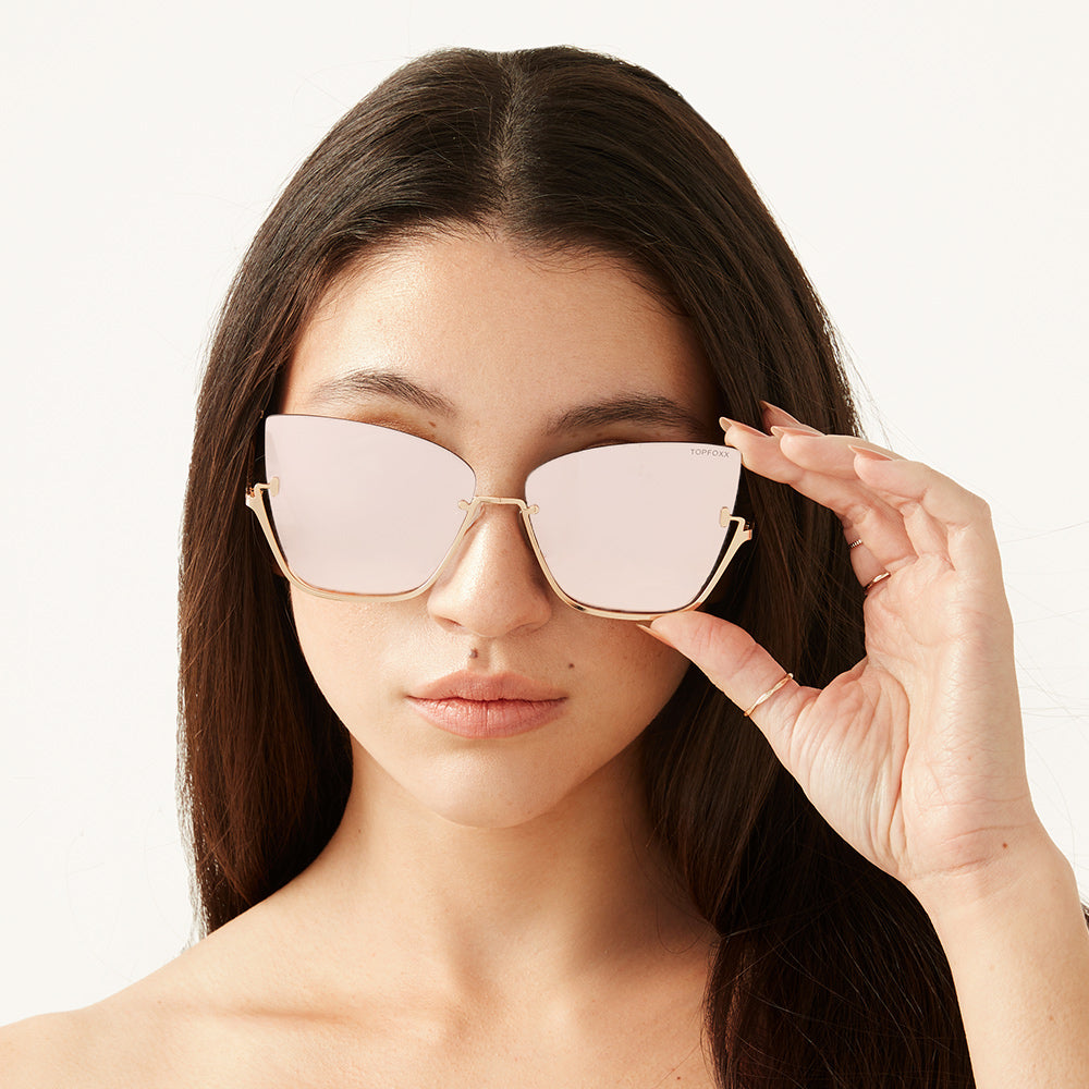 Vixen - Rosegold Frame Rosegold Lens Metal Cateye Sunglasses - TopFoxx - Flyclothing LLC