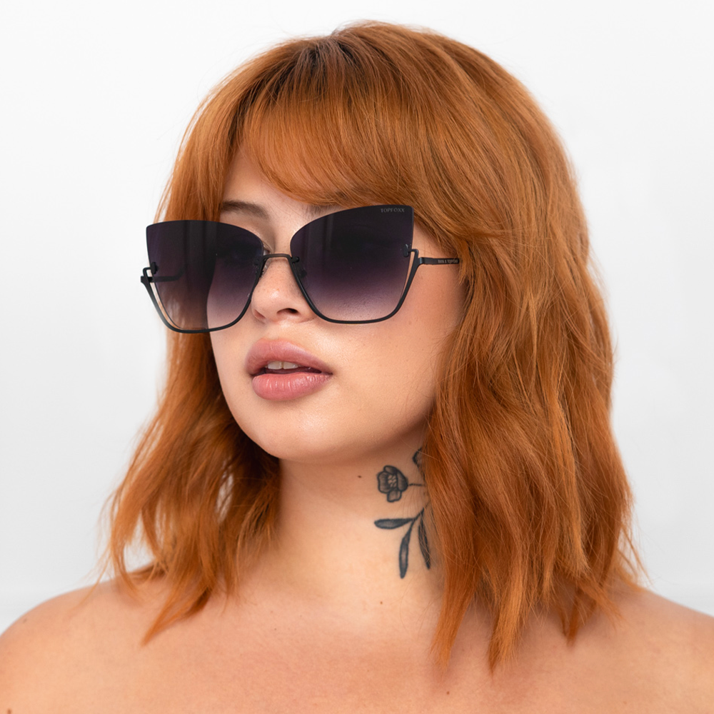Vixen - Black Lens Black Frame Metal Cateye Sunglasses - TopFoxx - Flyclothing LLC