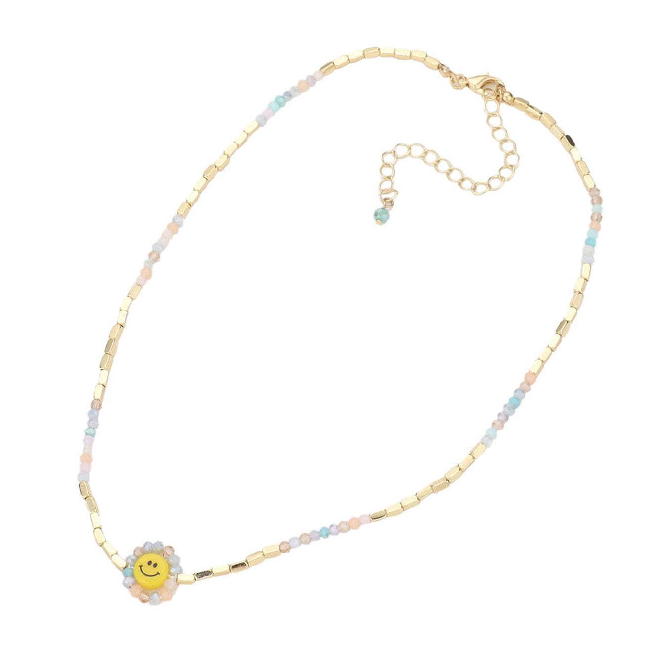 Faceted Bead Trimmed Smile Accented Necklace - Madeline Love - Flyclothing LLC