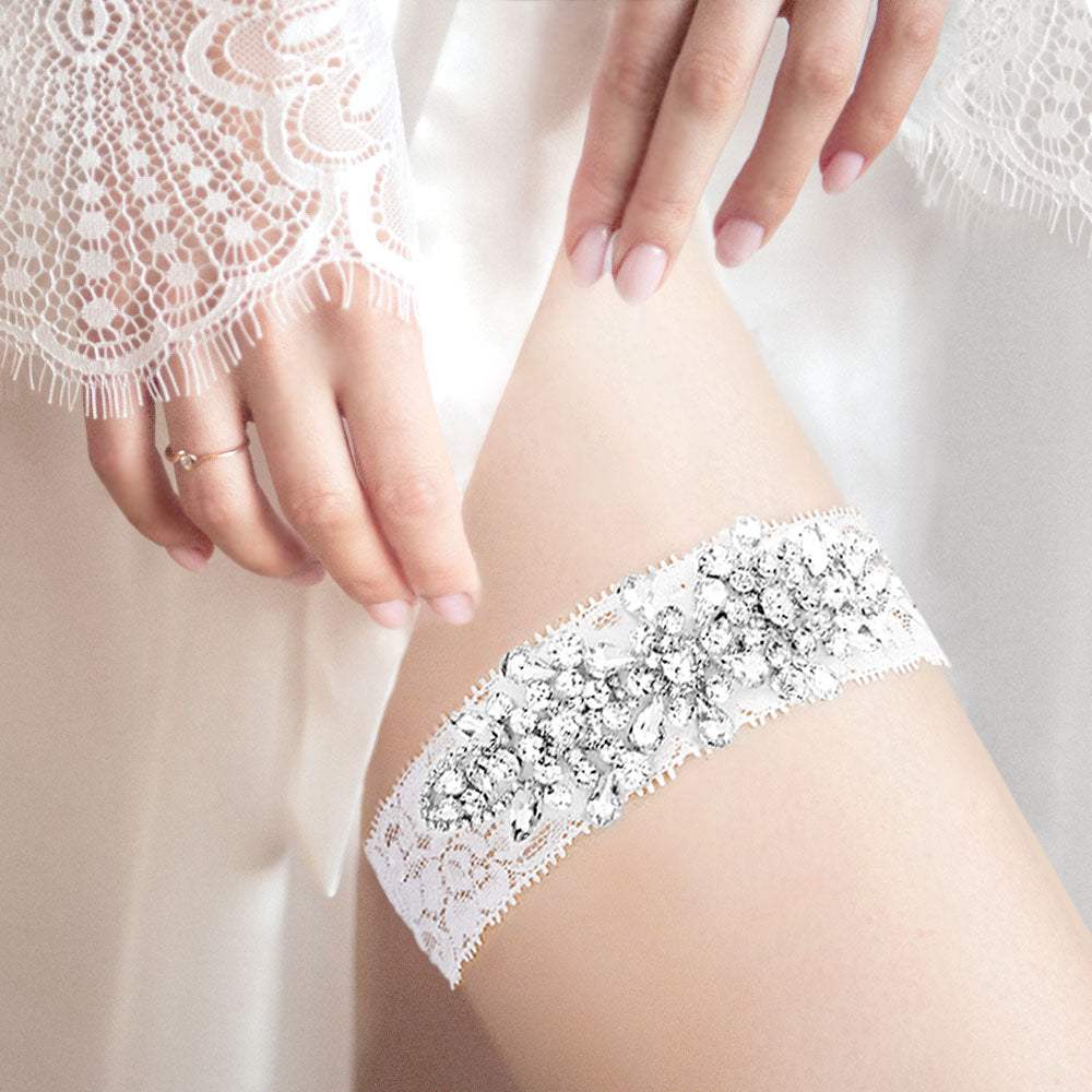 Floral Crystal Pave Lace Stretch Wedding Garter - Madeline Love - Flyclothing LLC