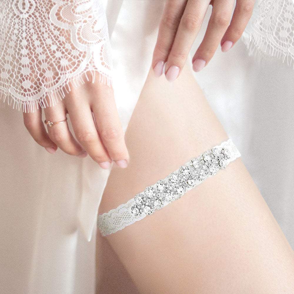 Flower Cluster Crystal Pave Lace Stretch Wedding Garter - Madeline Love - Flyclothing LLC