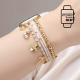 Bow Clover Heart Cross Charm Dangle Floral Ceramic Ball Pearl Beaded Multi Layered Apple Watch Band - Madeline Love - Flyclothing LLC