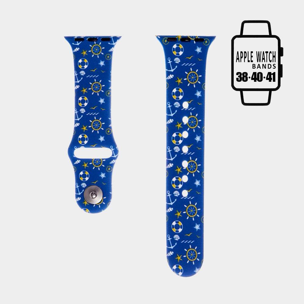 Anchor Ship Wheel Patterned Apple Watch Silicone Band - Madeline Love - Flyclothing LLC