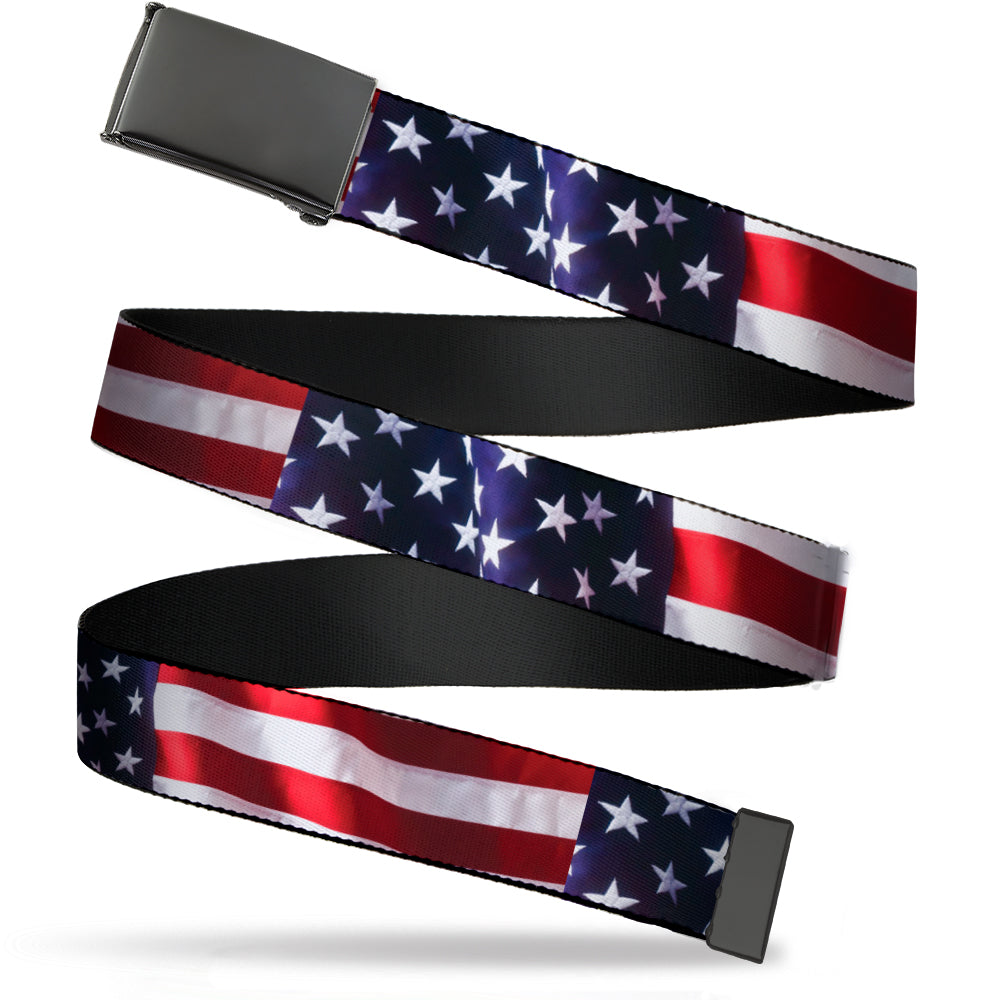 Web Belt Blank Black Buckle - American Flag Vivid CLOSE-UP Webbing - Buckle-Down - Flyclothing LLC