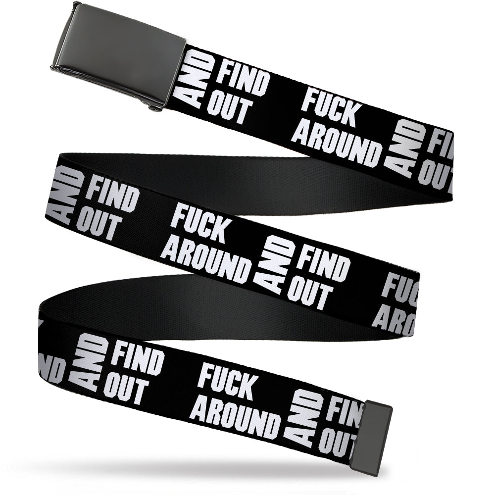 Web Belt Blank Black Buckle - FAFO FUCK AROUND AND FIND OUT Bold Black/White Webbing - Buckle-Down - Flyclothing LLC