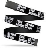 Web Belt Blank Black Buckle - FAFO FUCK AROUND AND FIND OUT Bold Black/White Webbing - Buckle-Down - Flyclothing LLC