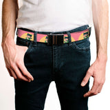 Web Belt Blank Black Buckle - The Apothecary Diaries Chibi Maomao Cat Pose Pink/Yellow Webbing