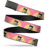 Web Belt Blank Black Buckle - The Apothecary Diaries Chibi Maomao Cat Pose Pink/Yellow Webbing