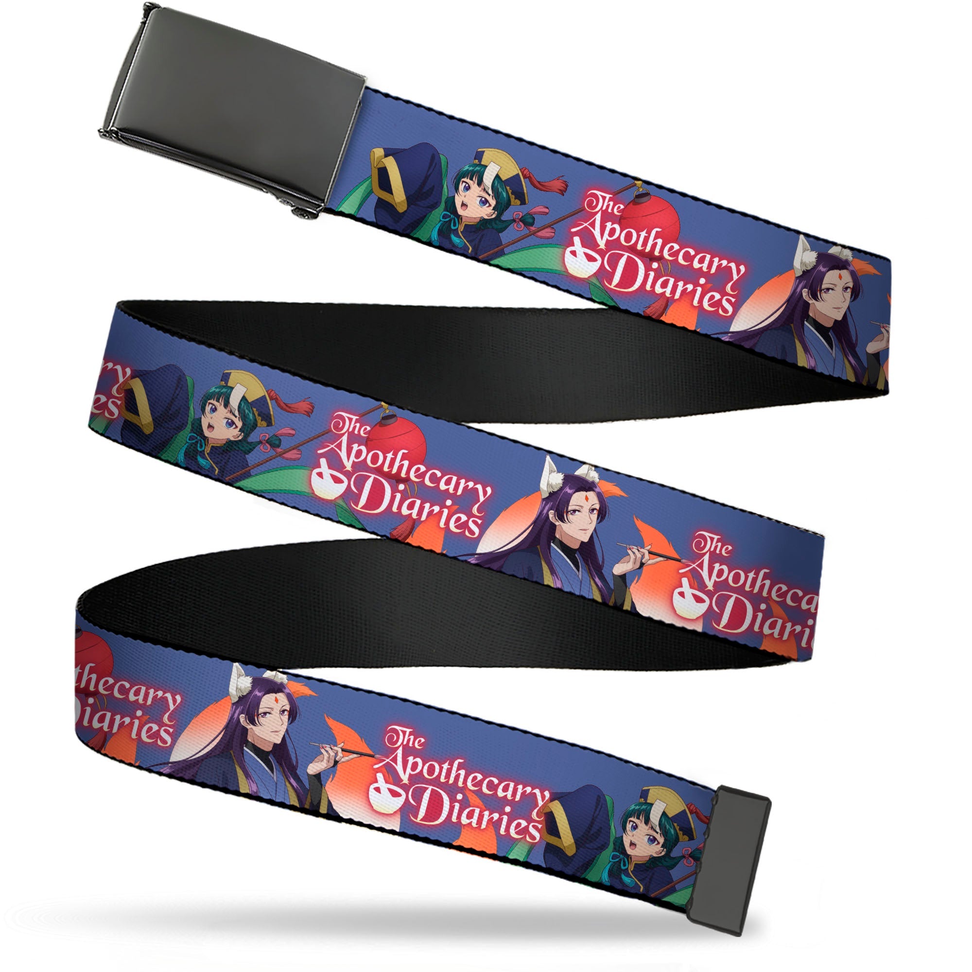 Web Belt Blank Black Buckle - THE APOTHECARY DIARIES Jinshi and Maomao Pose and Title Logo Purple Webbing