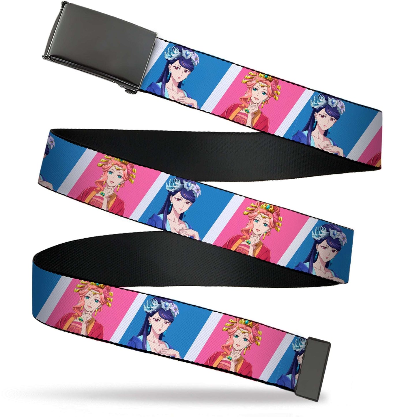 Web Belt Blank Black Buckle - The Apothecary Diaries Gyokuyo and Lihua Pose Blocks White/Pink/Blue Webbing